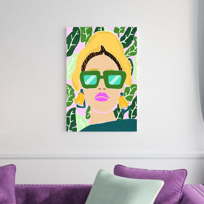 Femme portant des lunettes de soleil - peinture sur toile tendue
