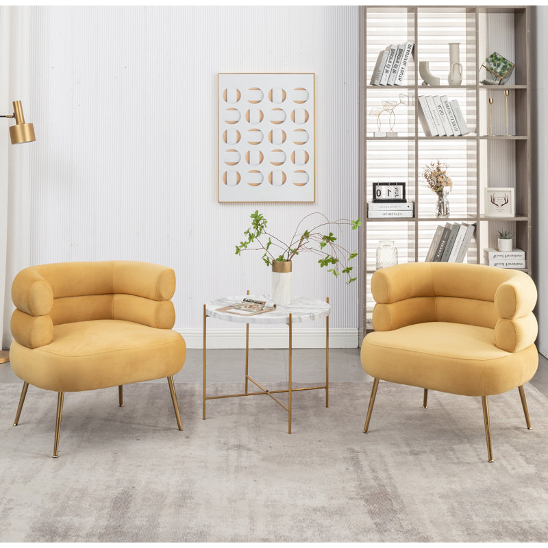 Demetrius Upholstered Barrel Chair, Yellow Velvet