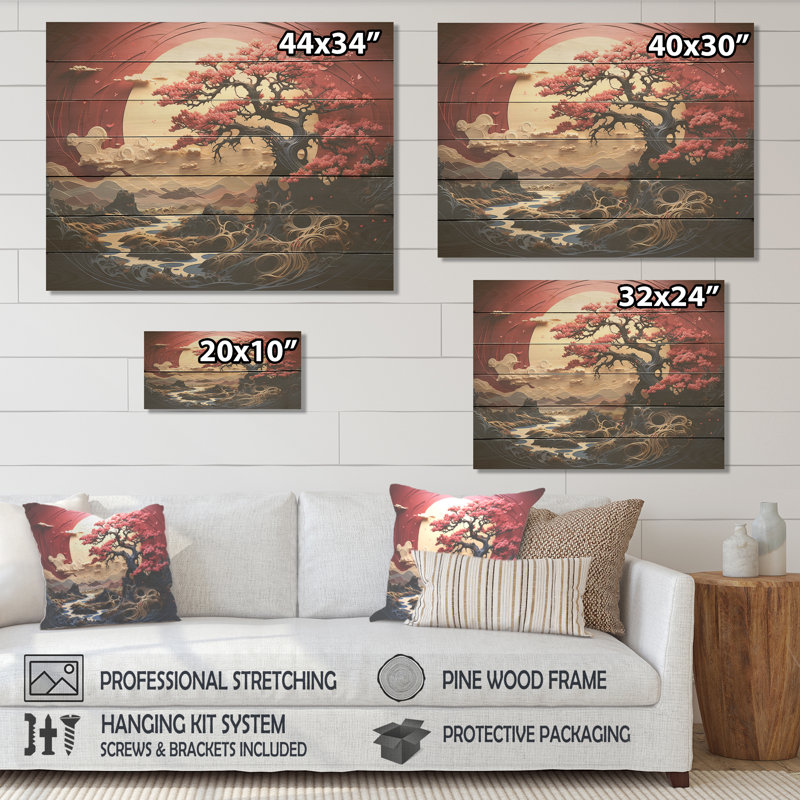 Fleur de jardin rouge et or II - autres plantes et fleurs sur bois, H 30 po x l 40 po