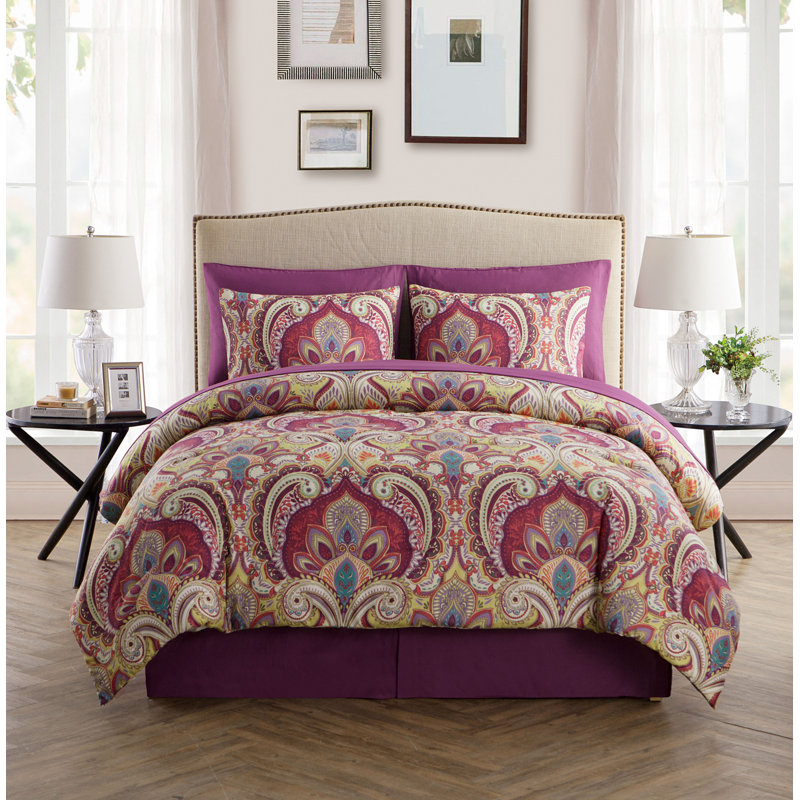 Ensemble d'édredon réversible en microfibre 8 pièces rouge / rose, Édredon très grand et 7 pièces supplémentaires