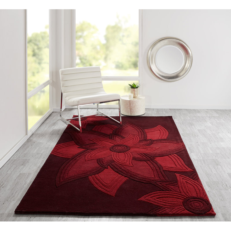 Tapis rouge en laine touffeté à la main Cloninger, Rectangle 8 pi x 10 pi