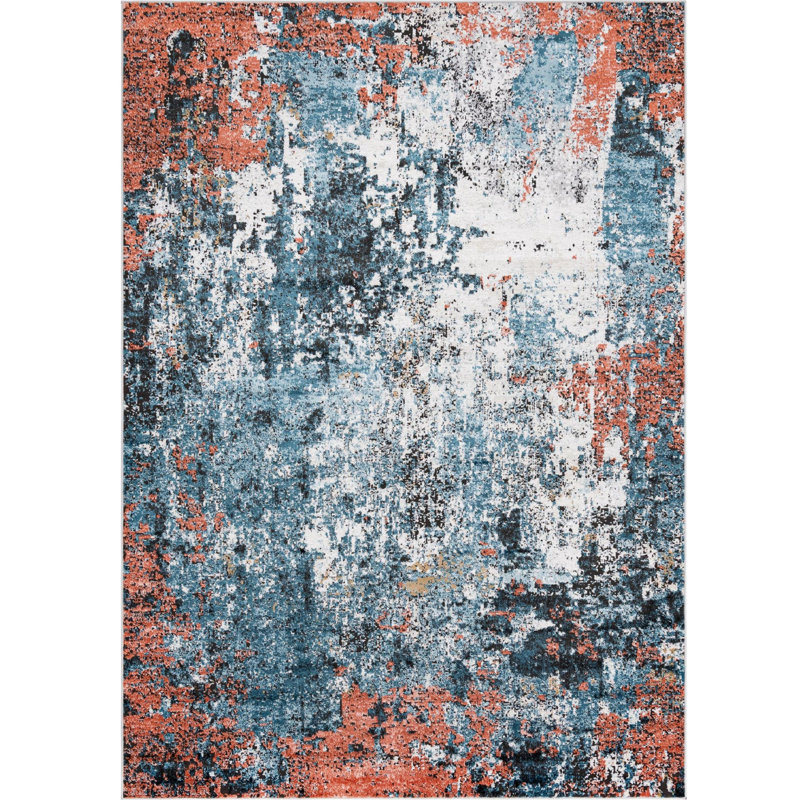 Tapis abstrait orange / gris, Rectangle 7 pi 1 po x 10 pi