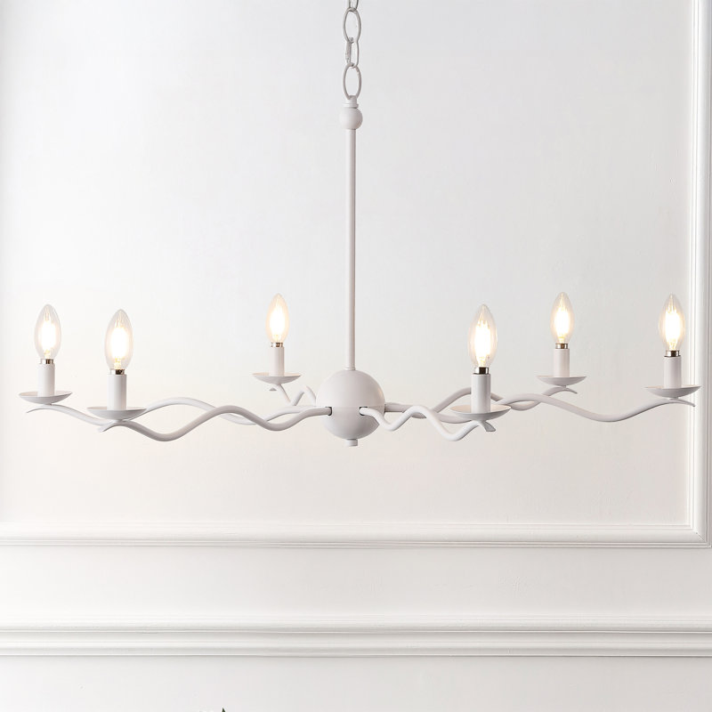 Lustre Shana 35,5" à 6 lumières, style moderne transitionnel, bras ondulés sculpturaux réglables, en métal, DEL de style bougie