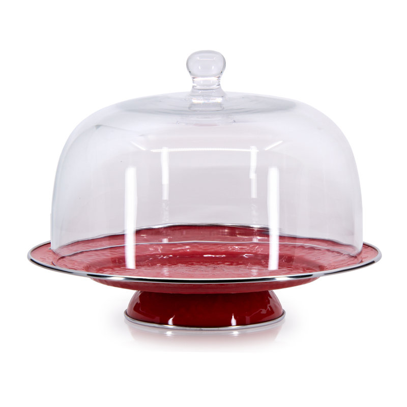 Solid Handmade Enamelware Cake Stand, Red