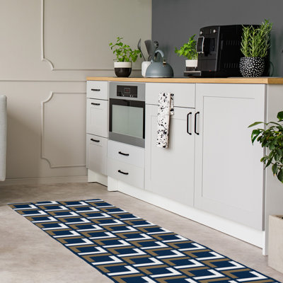 Tapis de couloir à motif géométrique bleu