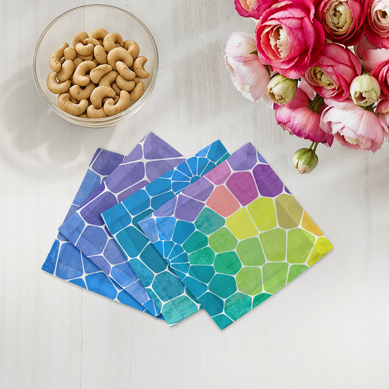 Serviettes de table en satin de coton mosaïque, Mauve multicolore