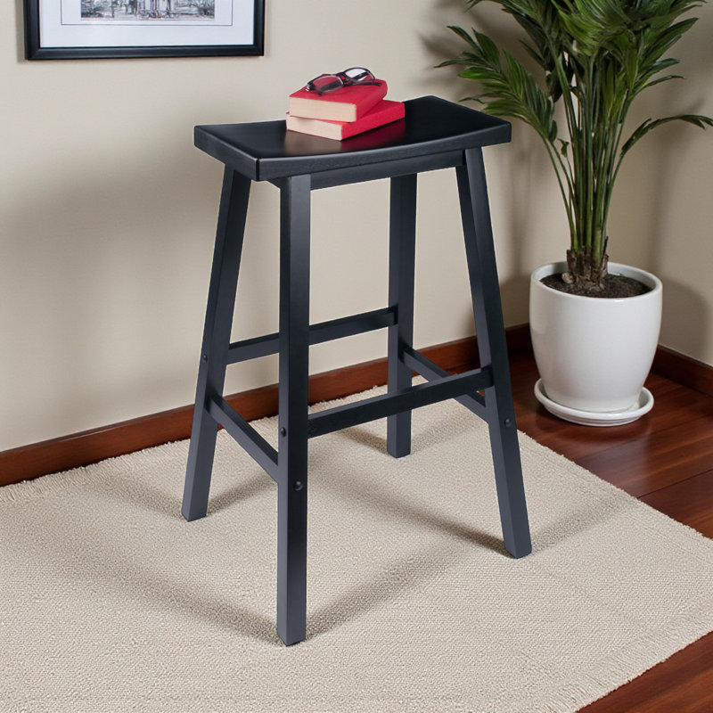 Strasburg Saddle Seat Bar Stool with Four Legs in Black, 28.64'' H X 17.62'' W X 15.67'' D, Black