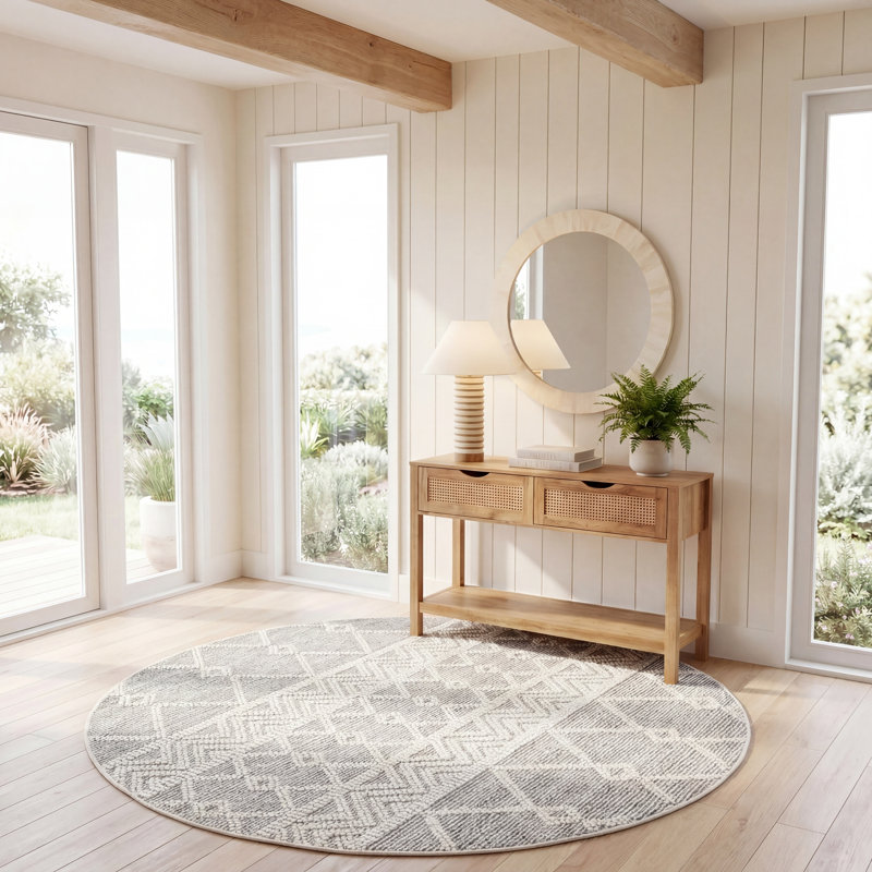 Tapis Natura 347 en blanc / gris Nat347A, Rond 6 pi