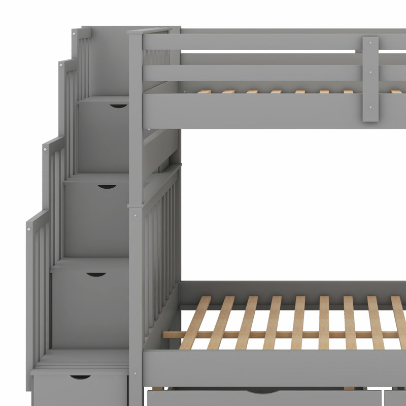 Lit superposé avec tablettes et tiroirs de rangement, Gris