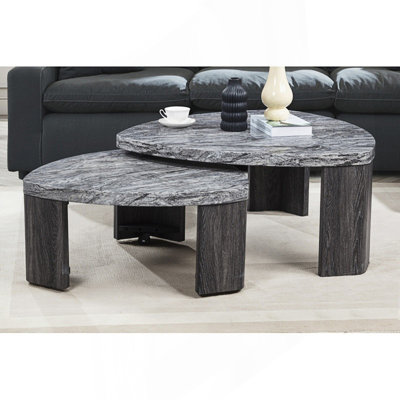 Set of 2 Triangle Faux Marble Coffee Table, Modern Living Room Sofa Side Nesting Table Set, Living Room Table
