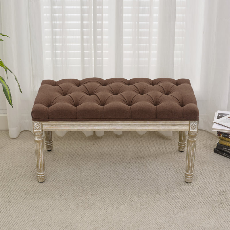 Boswick Linen Upholstered Bench, Brown, 31.5" 
