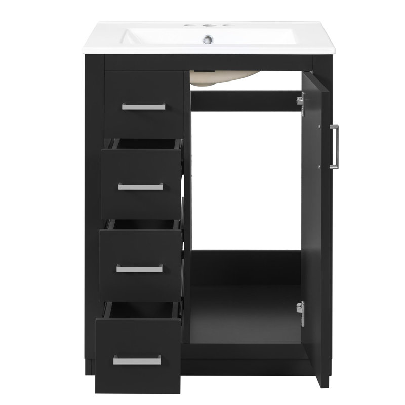 Meuble-lavabo moderne 24 po avec lavabo en céramique, Noir