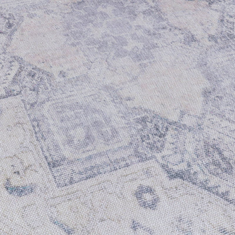 Somona Machine Washable Oriental Flatweave Performance Blue/Ivory Area Rug, Square 6'7"