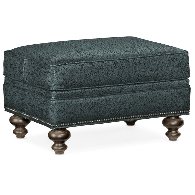 West Ottoman, Gunmetal, Cobblestone, Aline Fumo Genuine Leather