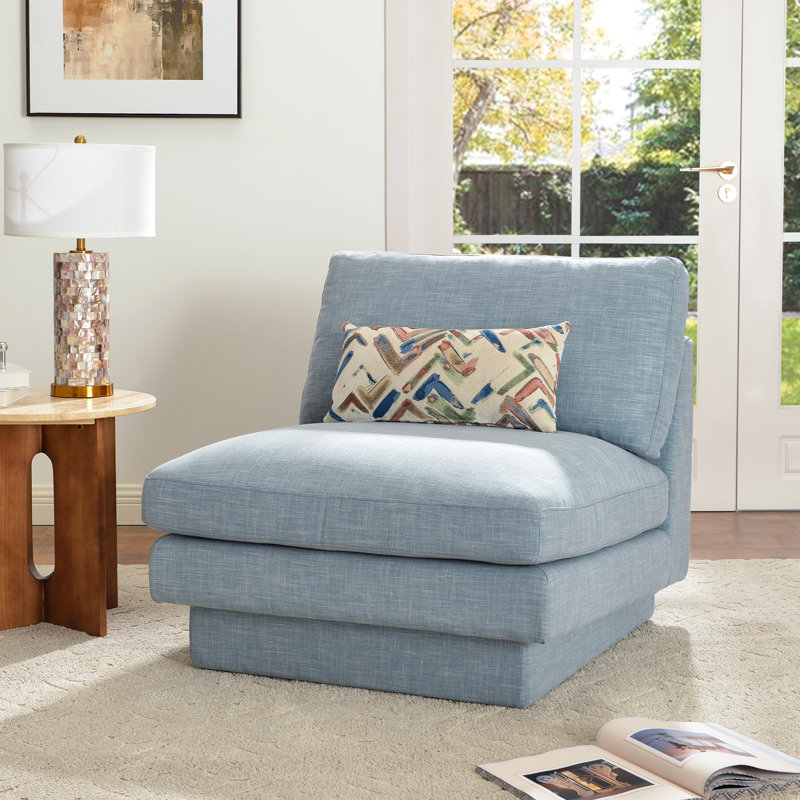 Fauteuil de chambre rembourré 34 po, Mélange de lin bleu