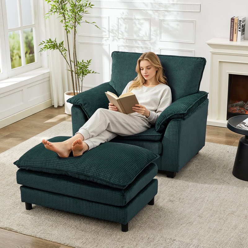 Fauteuil d'appoint surdimensionné avec repose-pieds, Vert