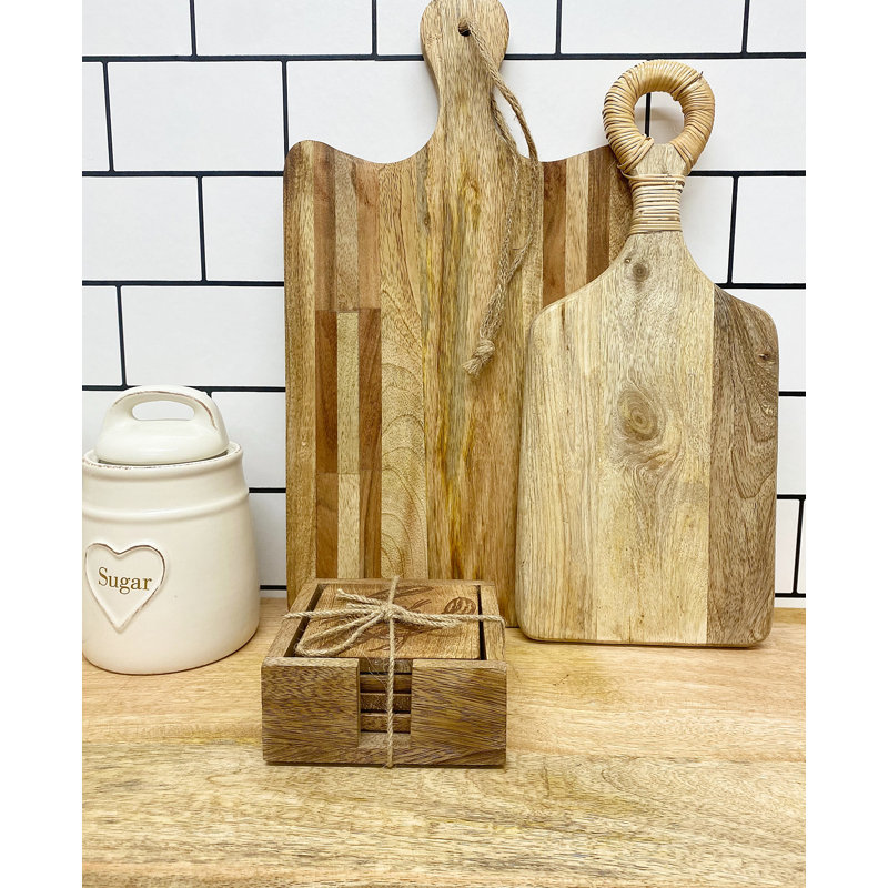 Wood Square 4 Piece Coaster Set