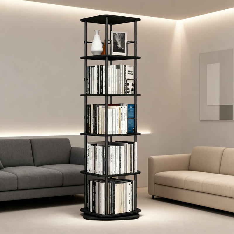 5-Tier Rotating Bookshelf With 360-Degree Swivel, Space-Saving Corner Storage Tower For Home Office Living Room, Heavy-Duty Revolving Bookcase Organizer