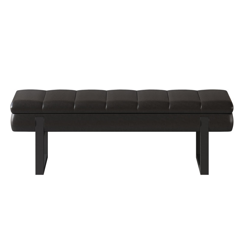  52'' Wide Faux Leather Tufted Storage Bench, Black
