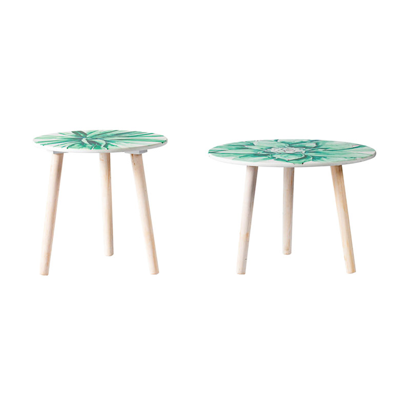 Tables d'appoint inspirées par la nature - Leur structure ornée de motifs de plantes succulentes à l'aquarelle transforme votre entrée. Plateaux blancs à motifs assortis pour rehausser votre décor intérieur (salon, entrée, chambre).