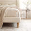 Cream Bouclé Upholstered Bed with Tall Wavy Headboard & Vintage Solid Wood Legs-129627454