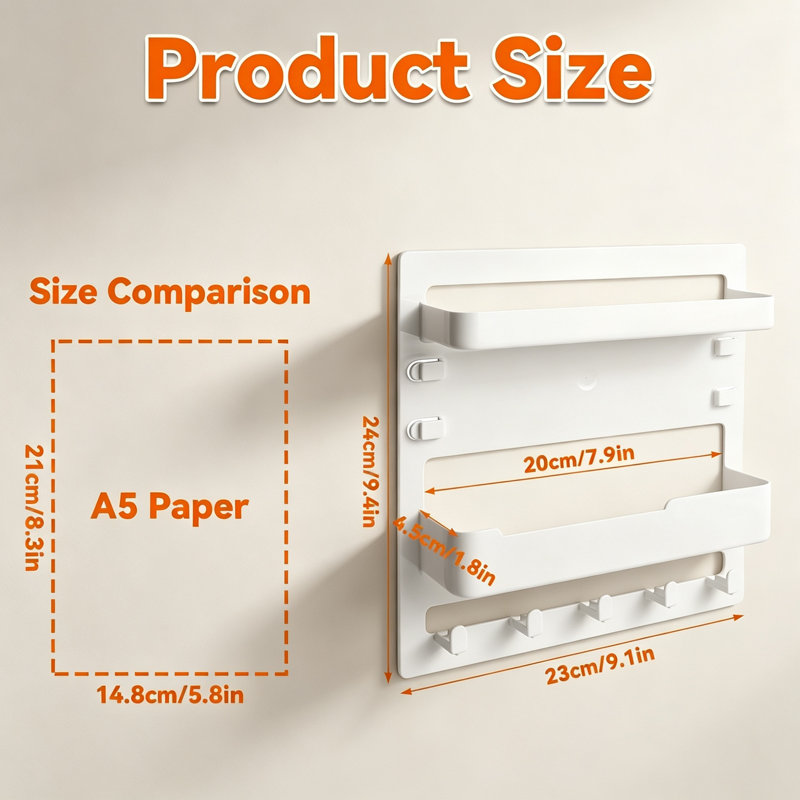 Adhesive Wall Bedside Shelf with Hooks