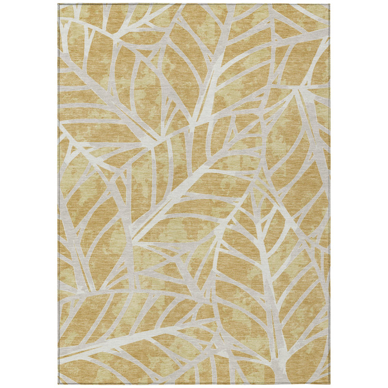 Machine Washable Indoor/Outdoor Chantille ACN2866 Botanical Rug, Gold, 10' x 14'