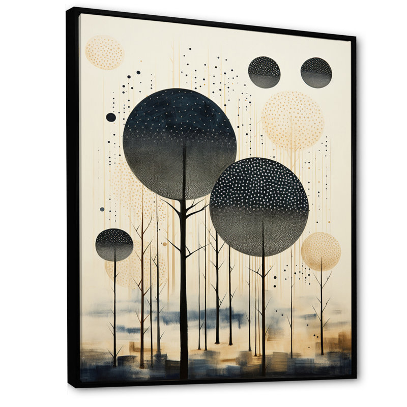 Yalin Gray Beiige Mid Century Minimalist Oasis - reproduction sur toile, H 20 po x l 12 po x P 1 po, Cadre flottant noir