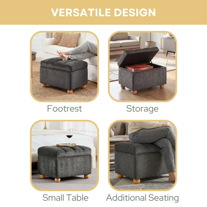 Spade Storage Ottoman, Dark Gray Chenille