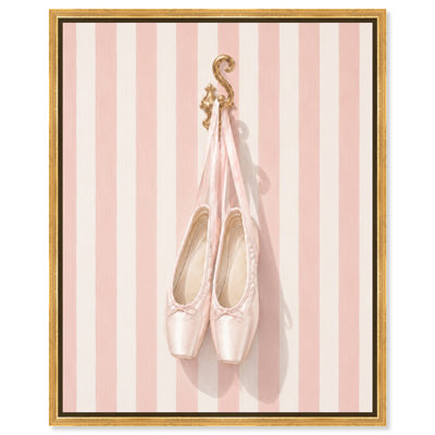 Closet Stripe Ballet Slippers Framed Canvas Cute Dorm Wall Decor by