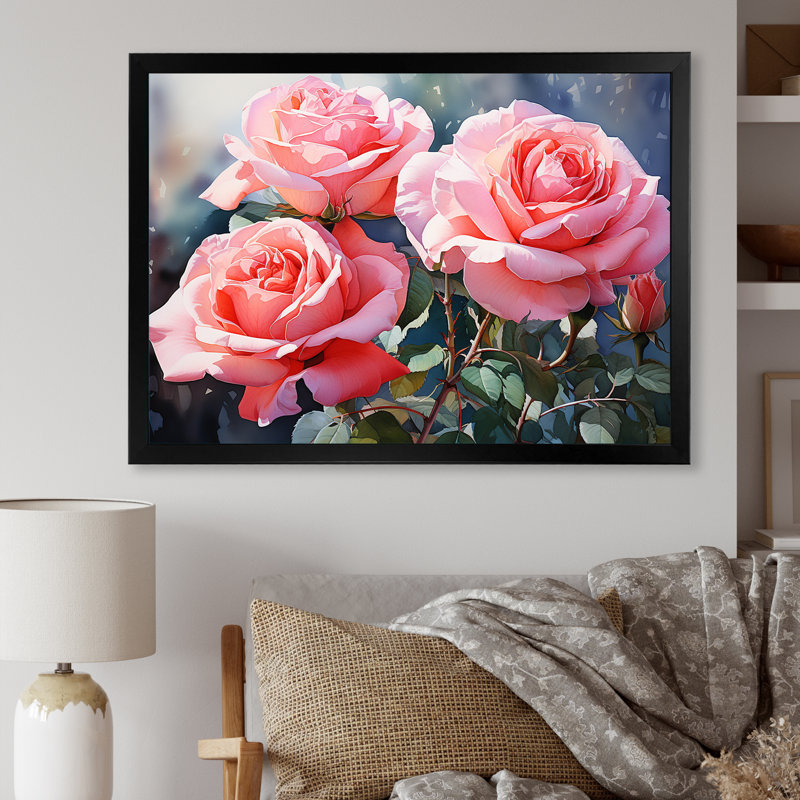Minimalisme, roses roses, rêve I sur toile, H 16 po x l 32 po x P 1 po, Cadre simple noir