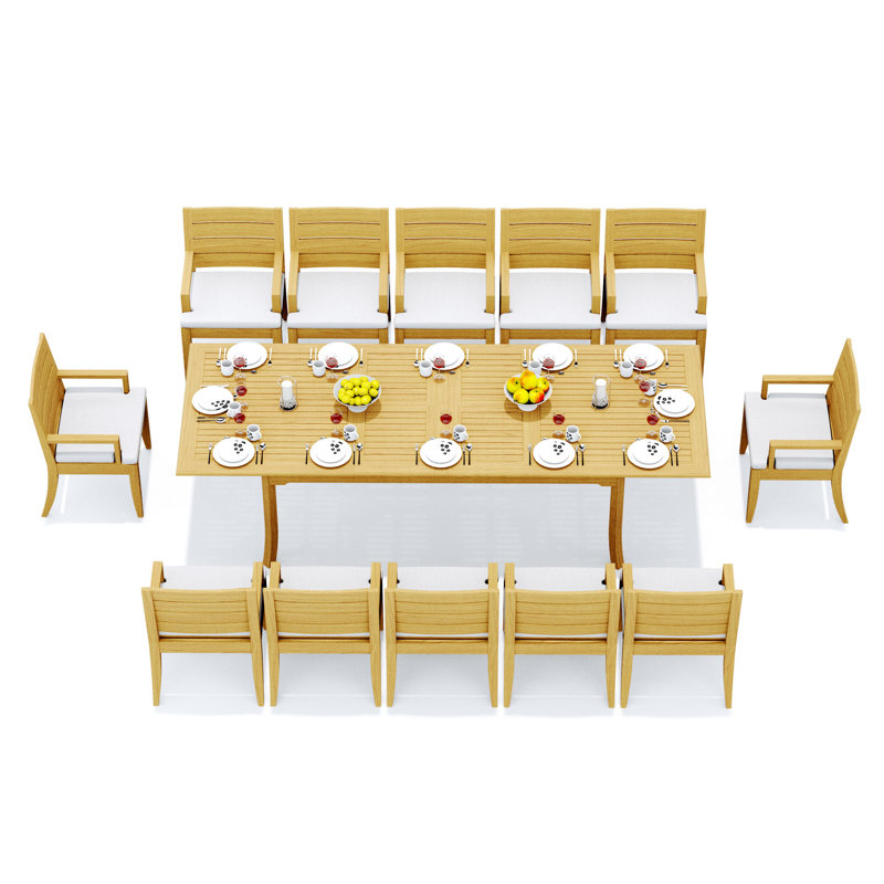 10 Seats 11 Pcs Grade-A Teak Wood Dining Set: 118" Double Extension Rectangle Table And 10 Atnas  Arm Chairs #11AT2410, 12