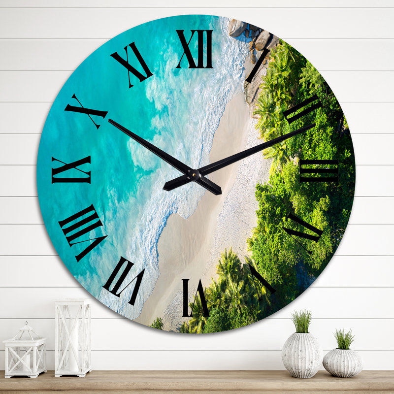 Vue aérienne de la plage tropicale turquoise IV - Horloge murale nautique et côtière, Grand