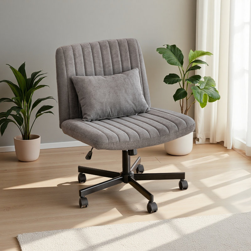 Criss Cross Armless Office Chair With Wheels - Versatile For Home Office, Meditation & Makeup, Dark Gray
