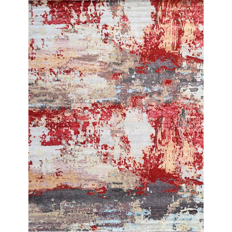 Tapis rectangulaire rouille / beige / gris, Rectangle 9 pi x 12 pi
