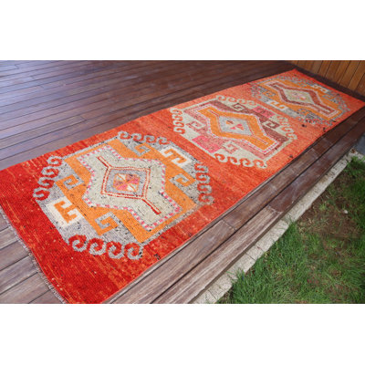 Handmade Turkish Runner Rug In Anatolian Wool With Antique Bohemian Design For Aesthetic Home Decor