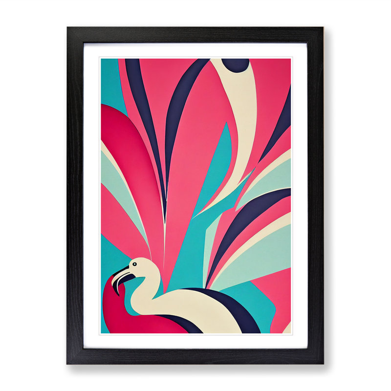 Flamingo in Abstract No.2 - Framed Print, Black, 46cm H x 34cm W x 2cm D