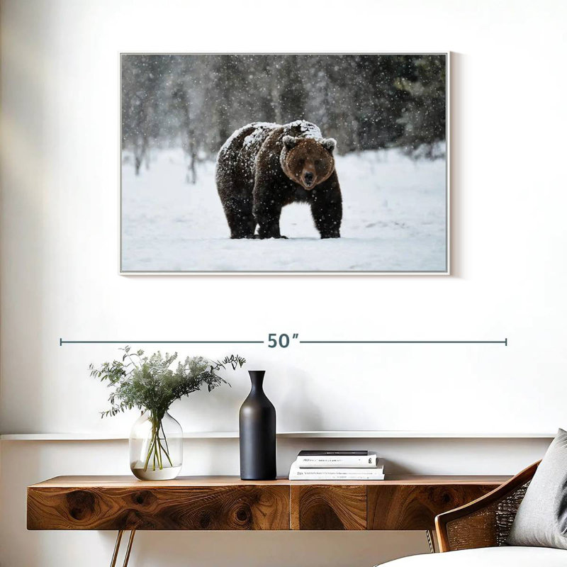 Ours grizzly d'hiver, Cadre flottant blanc, 37 po x 25 po
