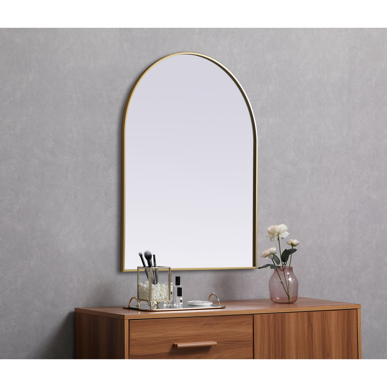 Sabine Metal Arch Wall Mirror, Brass, 42" x 33"
