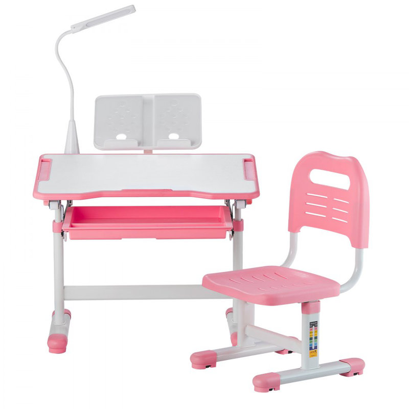 Ensemble de chaise d'étude, chaise d'étude pour enfants avec hauteur ajustable et bureau incliné de 0 à 40 °, ensemble de chaise d'étude pour classe et salle d'étude, rose