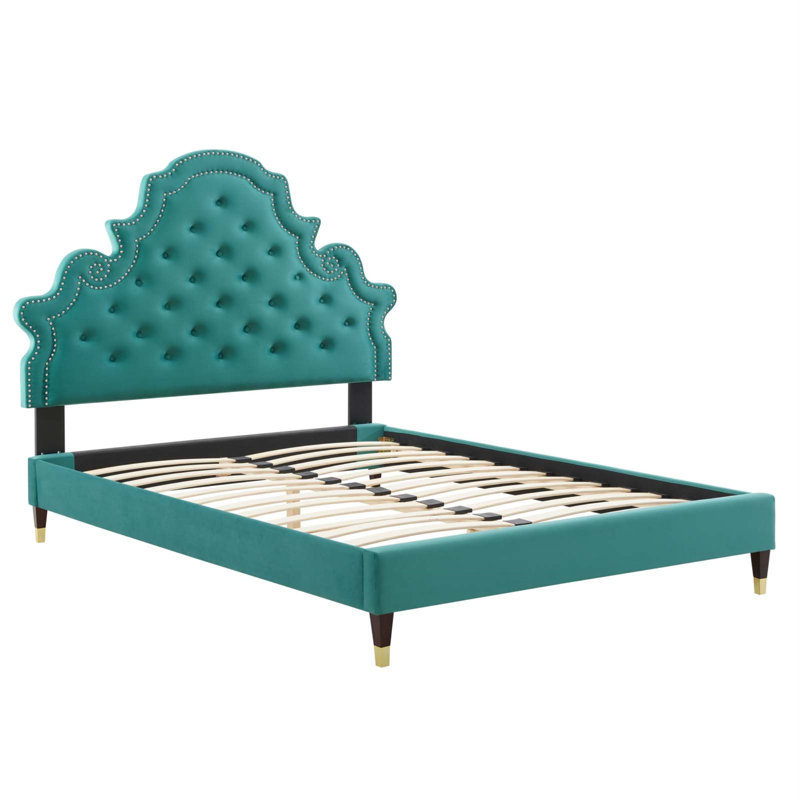 Modway Gwyneth Tufted Performance Velvet Platform Bed, Teal, Twin
