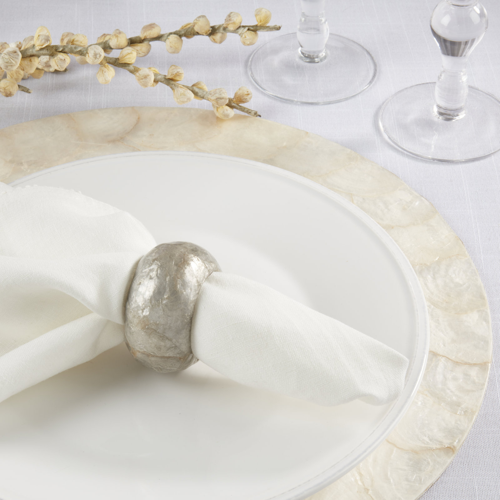 Textured Capiz Napkin Rings, Silver