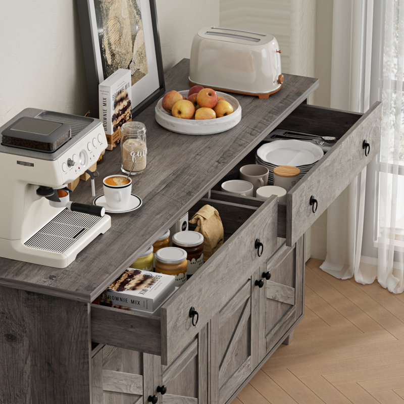 Haeli 55.1" Farmhouse Sideboard Buffet  with Doors & Shelves - Large Wood Storage Cabinet for Entryway, Living Room