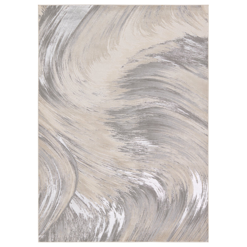 Tapis en taupe / gris à motif abstrait en polypropylène / polyester tissé à la machine, Tapis de couloir 2 pi 2 po x 8 pi