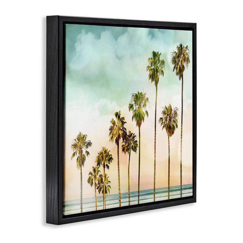 "Tropical Beach Palm Trees Grain", art mural sur toile flottante par Devon Davis, Cadre flottant noir de jais