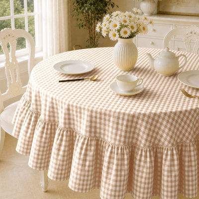 100% Cotton Plaid Tablecloth With Ruffled Edge