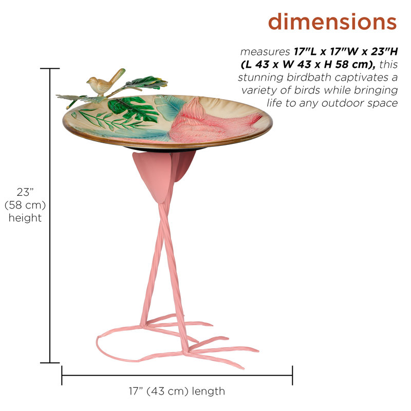 23"H Metal Flamingo Birdbath with Stand