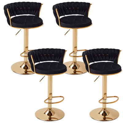 Ensemble de 4 tabourets de bar modernes en velours tissé, réglables en hauteur, pivotants et avec dossier, chaises de bar rembourrées avec base dorée pour cuisine, bar ou salle à manger.