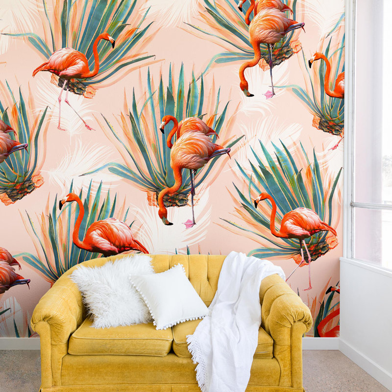 Murale marta barragan camarasa flamant roses cactus, L 96 po x l 96 po