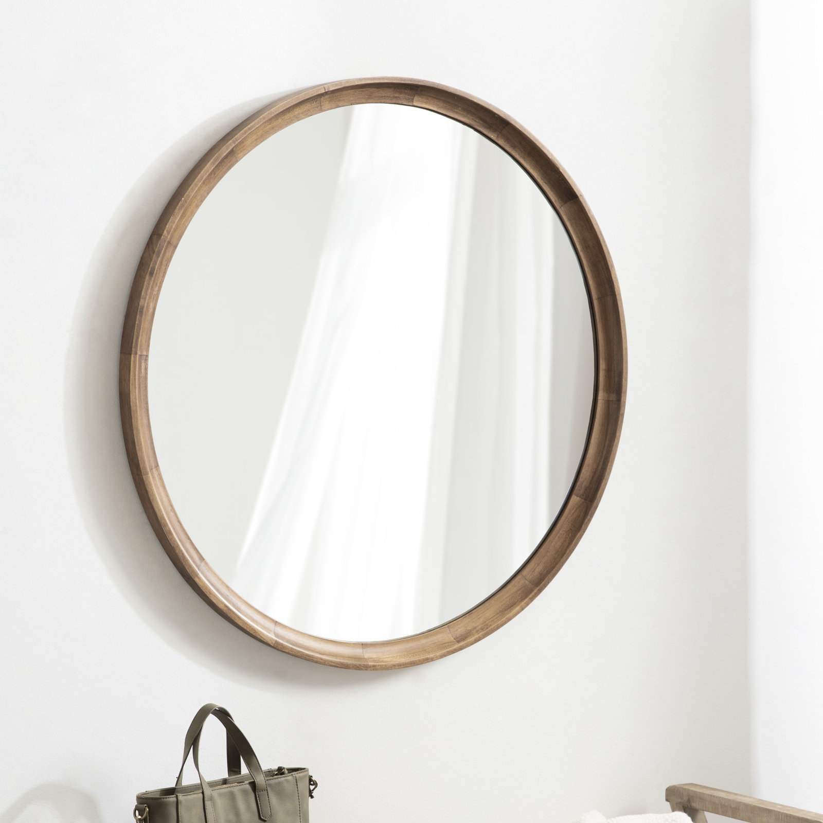 Zoie Wood Mirror, 34" x 34", Rustic Brown